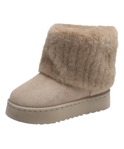 [miniministore] ムートンブーツ 厚底 裏起毛ブーツ 冬靴 レディース ショートブーツ あったか カジュアル 美脚 フラットヒール もこもこ おしゃれ 大人可愛い 通学 疲れない靴（ベージュ，24.0cm（38））